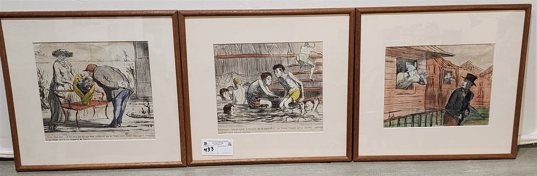 Lot 3 Framed Daumier Lithos 8 1/2" X 9 1/2" W/ Frame 14" X 15" (1 of 4)