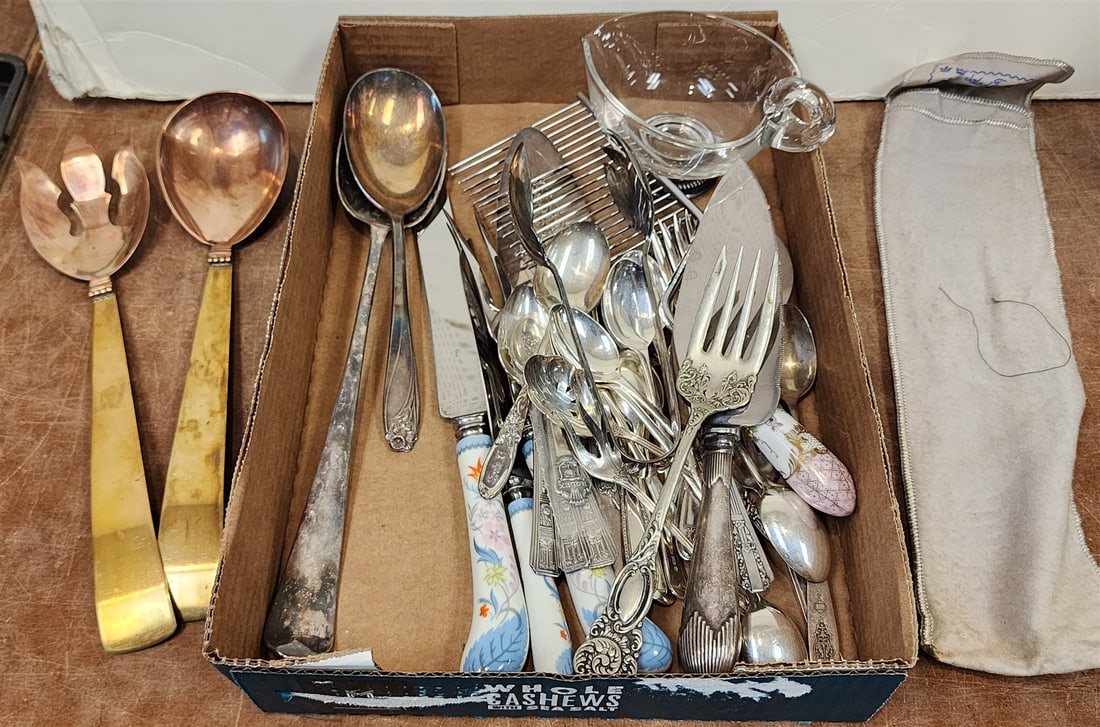 Tray Silverplate Flatware + Brass + Copper Swedish Hallmarked 3 Crown Serving Fork + Spoon (1 of 1)