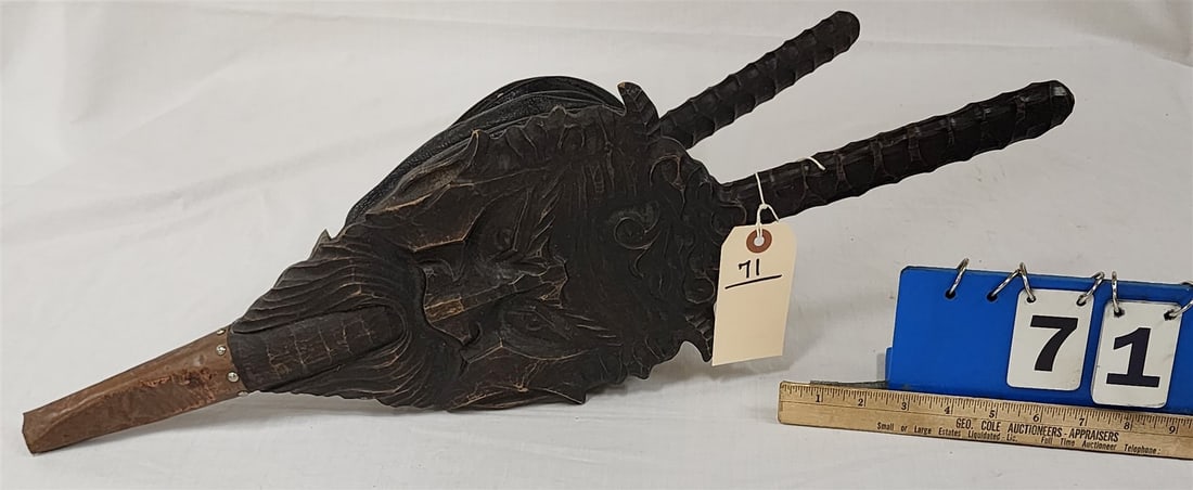 Carved Wooden Bellows 25 1/2"H X 7 1/2"W: Carved Wooden Bellows 25 1/2"H X 7 1/2"W