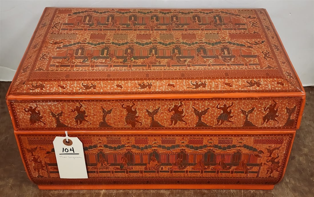 Thai Laquer Bx. 9 1/2" H X 18"W X 11 3/4"D: Thai Laquer Bx. 9 1/2" H X 18"W X 11 3/4"D