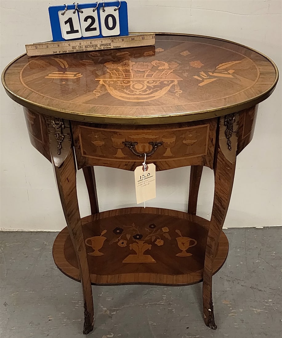 Italian Inlaid 1 Drawer Stand w/ Ormolu Mounts 28 1/2"H X 2'W X 16"D: Italian Inlaid 1 Drawer Stand w/ Ormolu Mounts 28 1/2"H X 2'W X 16"D