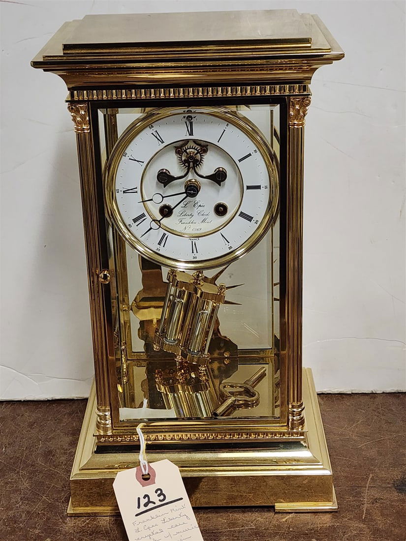 Franklin Mint L. Epee Liberty Crystal Case Clock w/ Music Box made in France 13 1/4"H X 7 1/4"W X 6 (1 of 7)