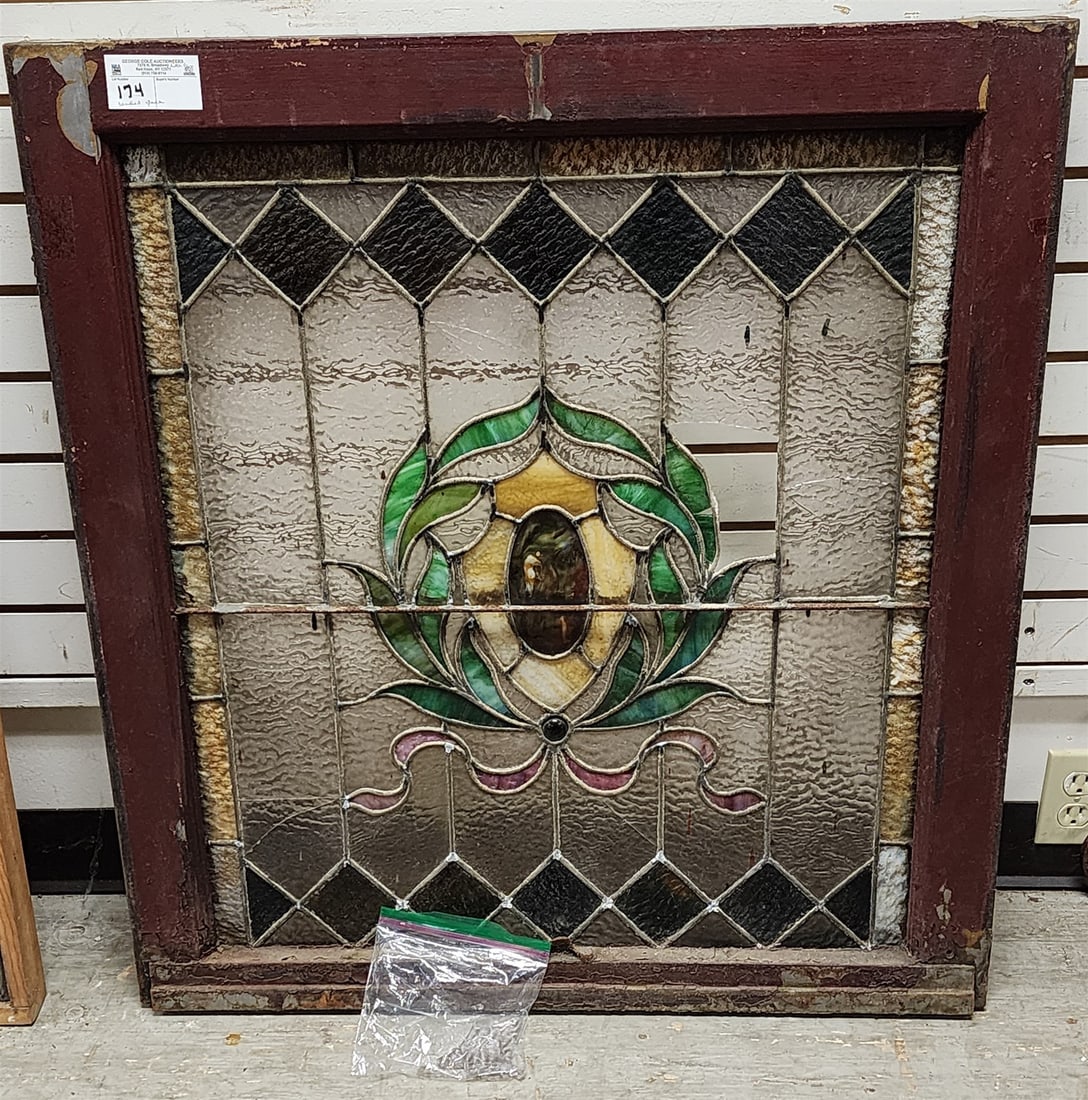 Leaded Glass Window Sash 34" X 31 1/2" (1 of 2)