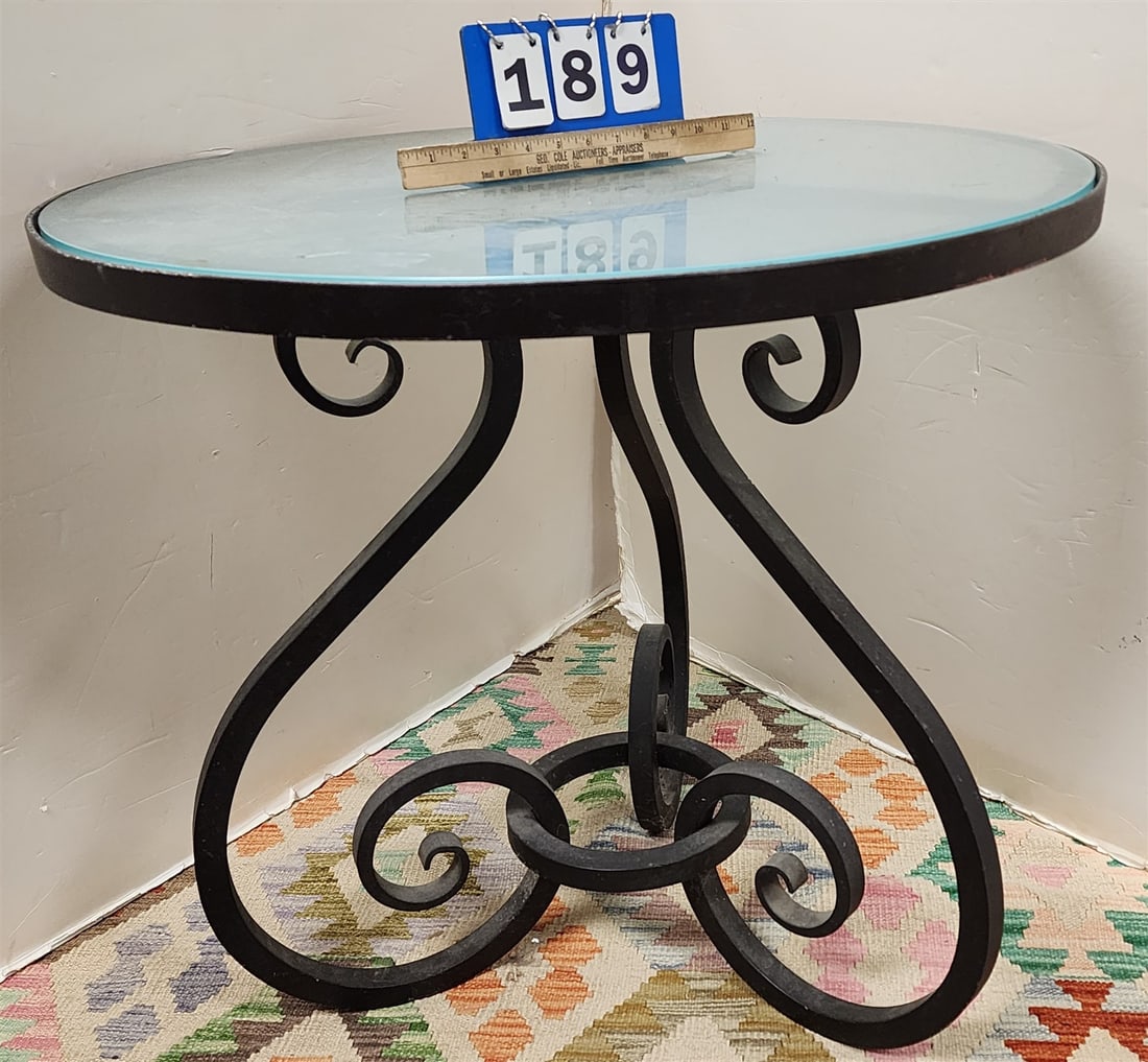 Wrought Base Glass Top Patio Table 28 1/2"H X 30 1/2"Diam (1 of 4)
