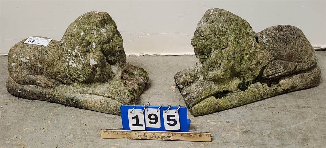 Pr Cast Cement Lions 11"H X 7"W X 17"D (1 of 3)