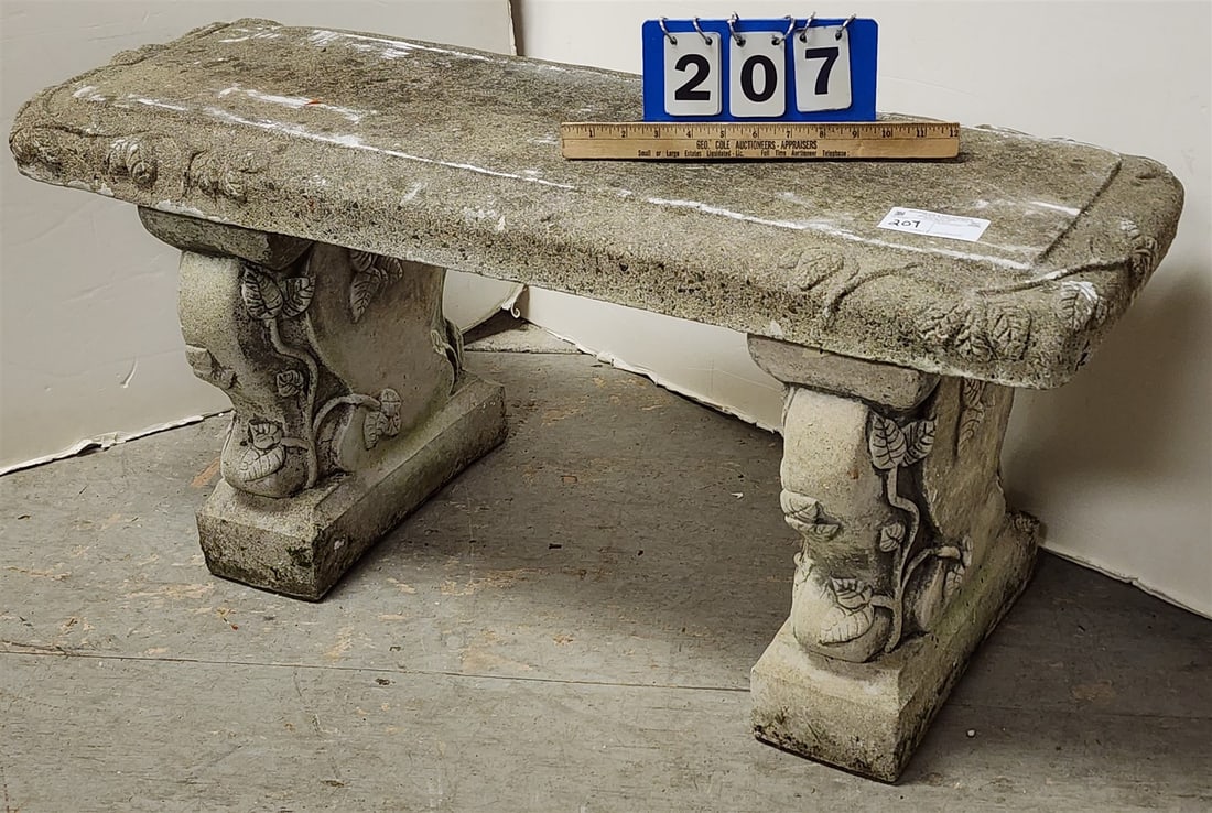 Cast Cement Bench 17 1/2"H X 38"W X 13 1/2"D: Cast Cement Bench 17 1/2"H X 38"W X 13 1/2"D