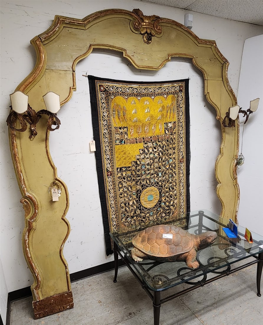 18th/19th C Italian Rococo Arch W/ Pr Gilt Wrought Sconces 8'H X 8'W: 18th/19th C Italian Rococo Arch W/ Pr Gilt Wrought Sconces 8'H X 8'W