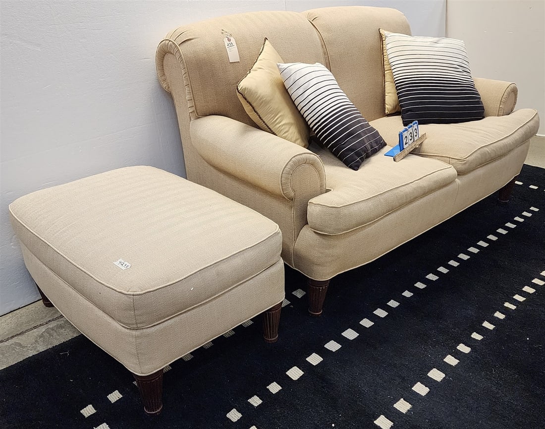 Ralph Lauren Settee 5'5"L X 38"W X 24"D + Ottoman 18"H X 33"W X 23"D: Ralph Lauren Settee 5'5"L X 38"W X 24"D + Ottoman 18"H X 33"W X 23"D