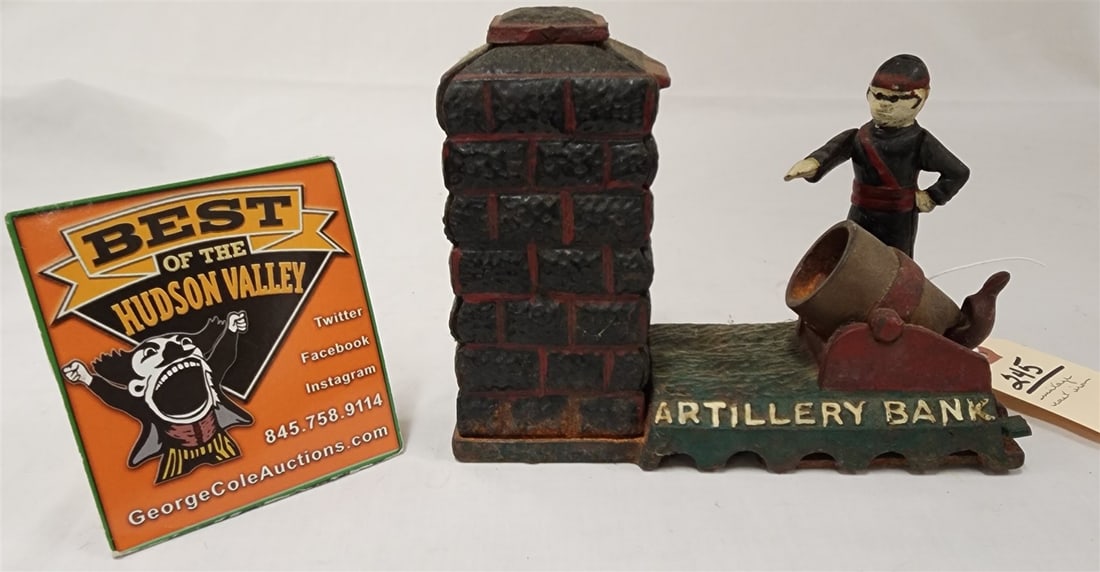 Vintage Cast Iron Mechanical Bank Artillery Bank 6"H X 8 1/4"W X 3 1/2"D (1 of 4)