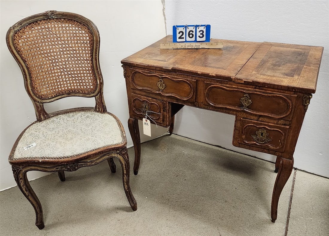 Fr 19th C Walnut Dressing Table 27"H X 31"W X 19"D W/ Louis XV Style Chair (1 of 4)