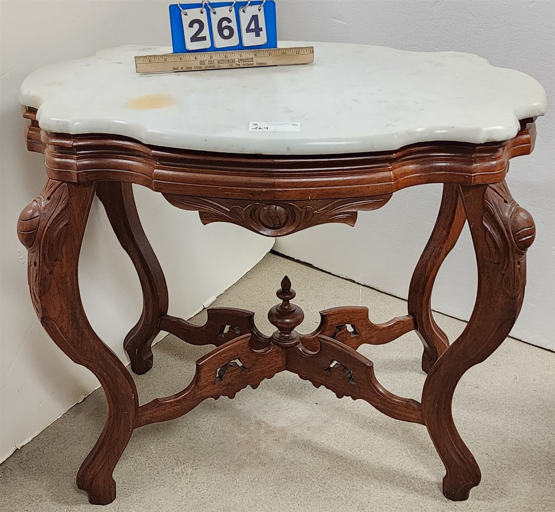 Vict Marble Top Walnut Center Table 28 1/2"H X 33 1/2"W X 22"D (1 of 3)