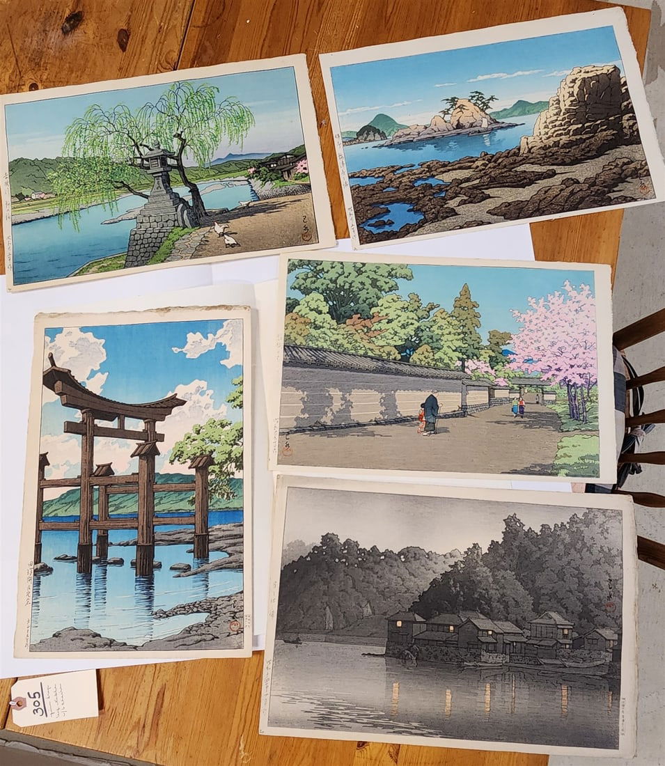 Lot 5 Unframed Japanese Wood Block Prints 10 1/4" X 15 1/4" (1 of 10)