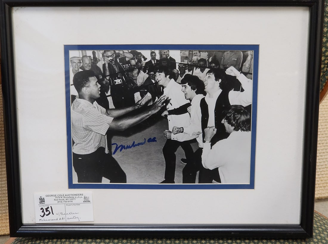 Framed Photo Of Mohammad Ali Autog Photo W/ The Beatles 6 1/2" X 8 1/2" W/Frame 12" x 15" (1 of 4)
