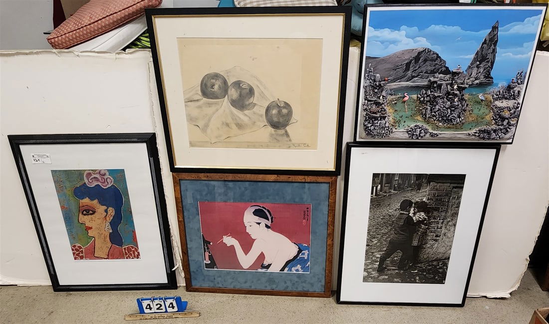 Lot 5 Framed Items Louis Orozco Litho, Photo + Chinese Print + High Relief Collage O/C W/ Gravel (1 of 6)