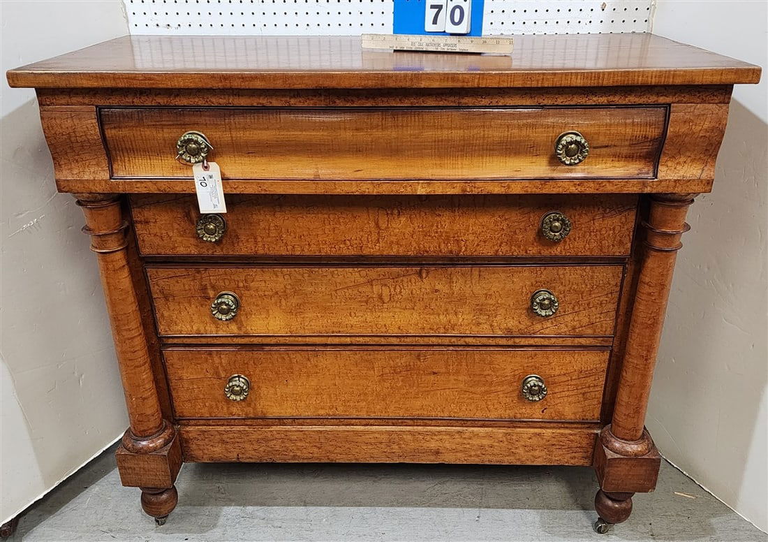 Empire Cherry, ,Tiger + Birdseye Maple 4 Drawer Chest 43"H X 48 1/2"W X 21 1/2"D (1 of 3)