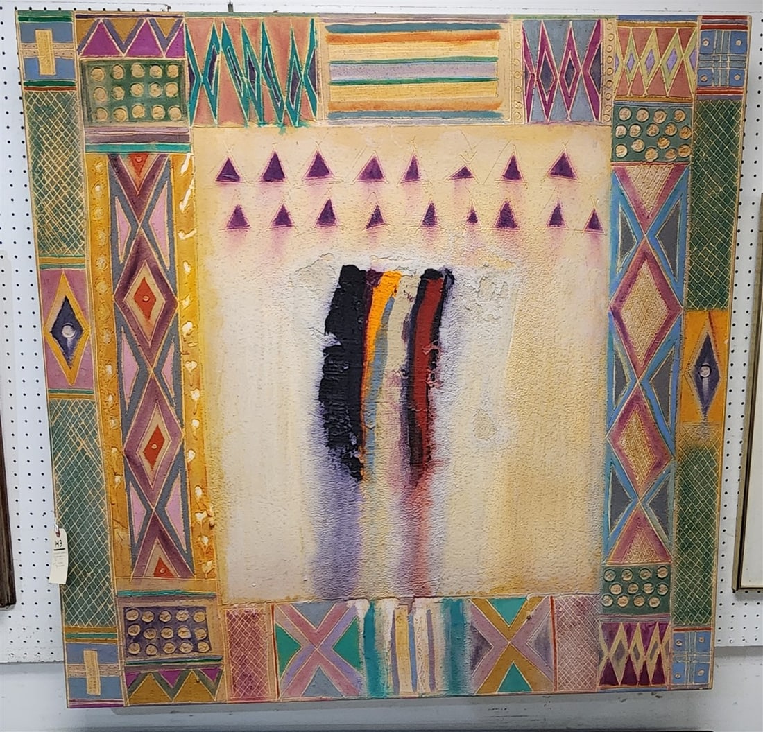 Framed Mixed Media "Recollection XI 1985 Sgnd Dick Jemison 4' Sq (1 of 3)