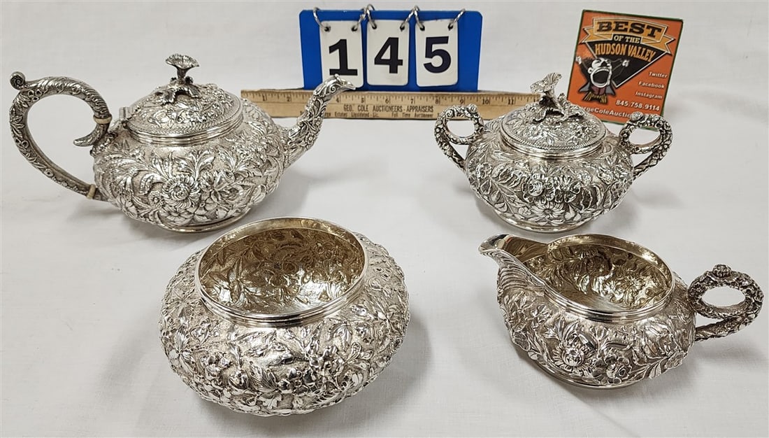 Tray 4 Pc Kirk + Son Sterl Tea Set 56.58 Ozt (1 of 10)