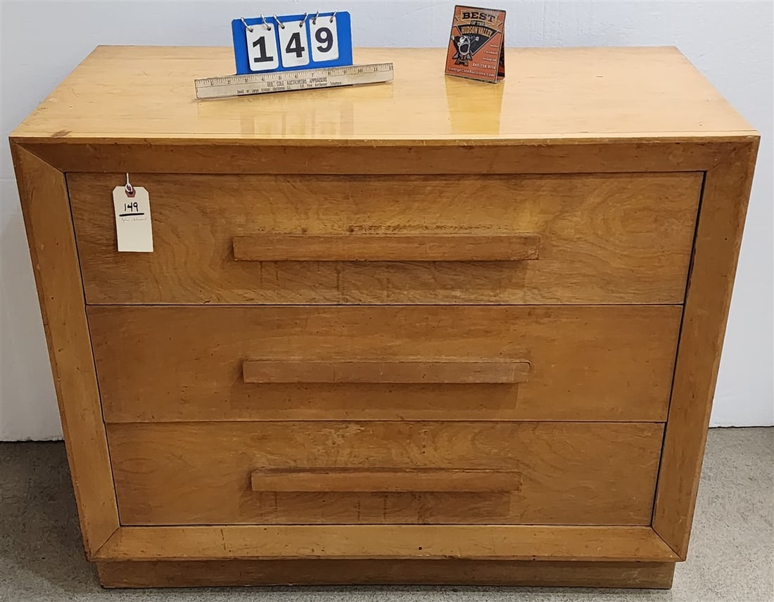 John Stuart MidCentury Blond Mahog 3 Drawer Chest 32  1/2"H X 39"W X 19"D (1 of 5)