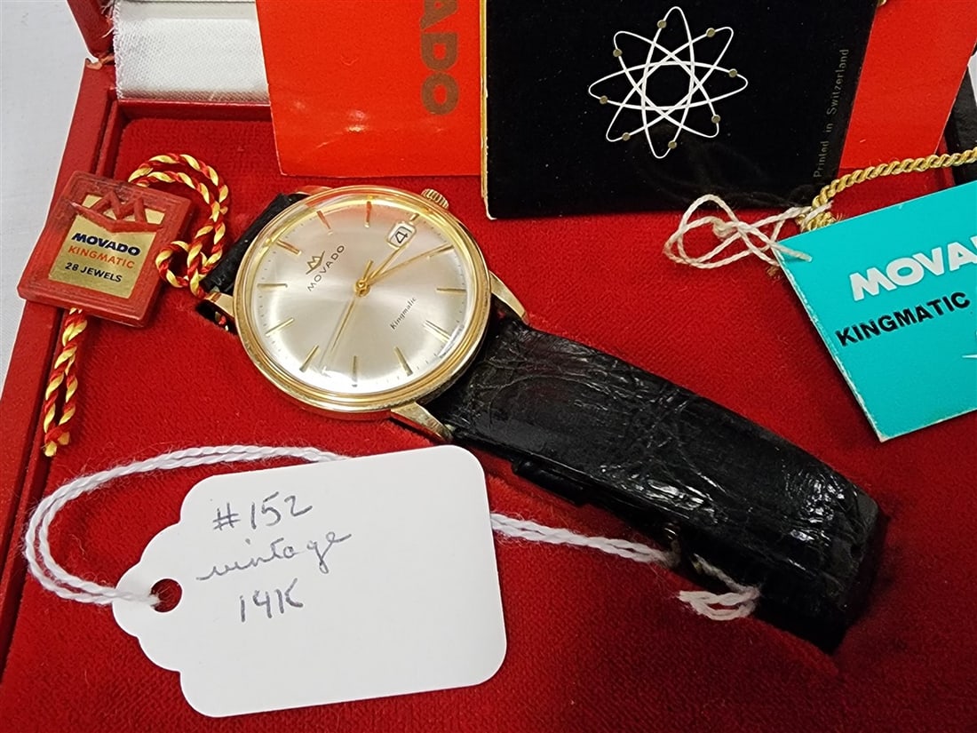 Vintage Movado Kingmatic 14K Wrist Watch W/ Orig Bx Working (1 of 6)