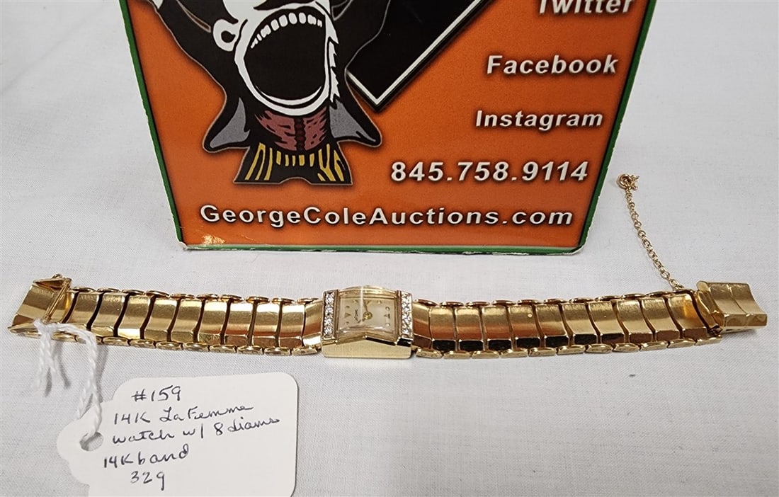 14K La Femme Ladies Wrist Watch W/ 8 Diams + 14K Band 32g Wt Without The Wks (1 of 6)