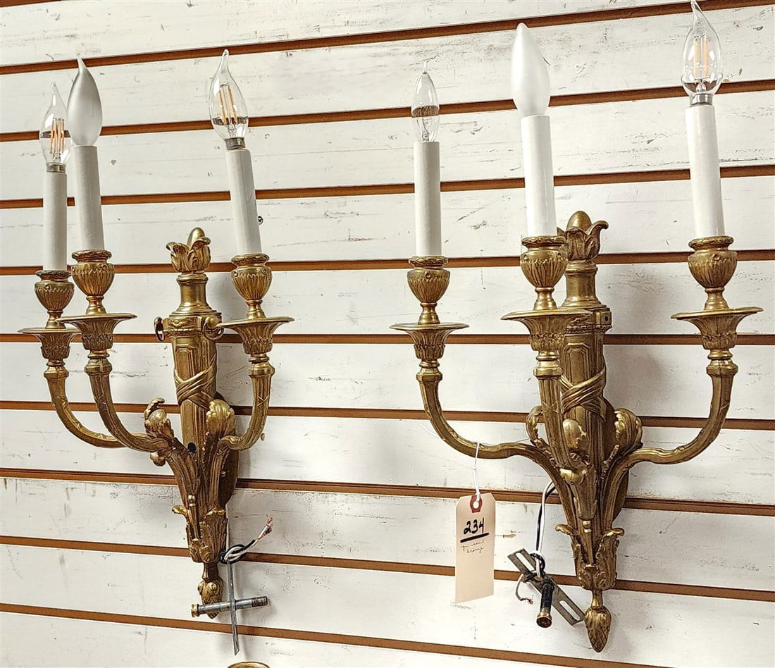 Pr. Cast Bronze 3 Light Sconces 21"H X 12 1/2"W (1 of 2)