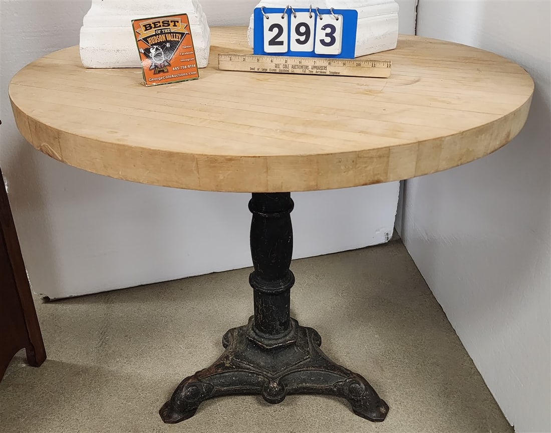 Butcher Block Top 36" diam. Metal Base Table (1 of 4)