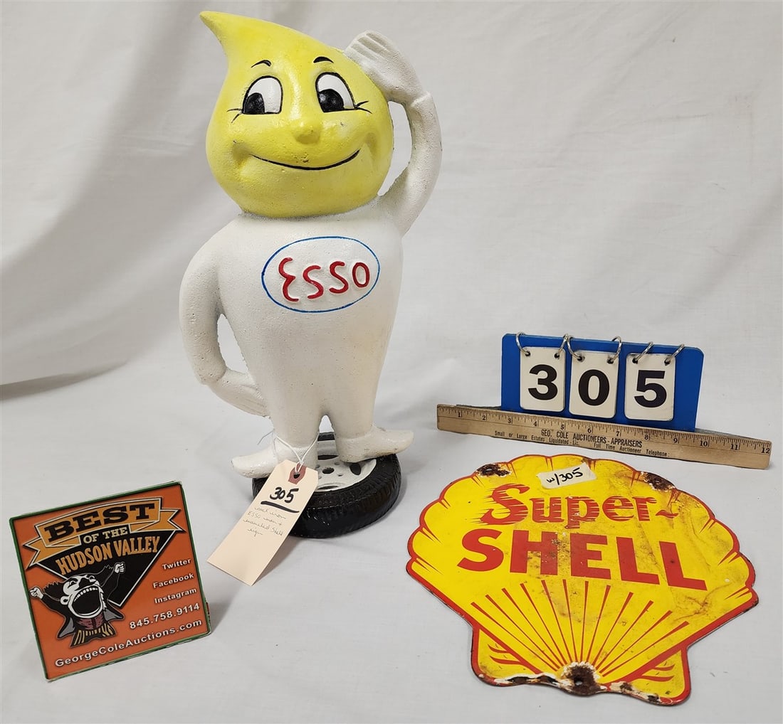 Cast Iron ESSO Man 15"H X Enameled Metal Shell Sign 10" X 10" (1 of 3)