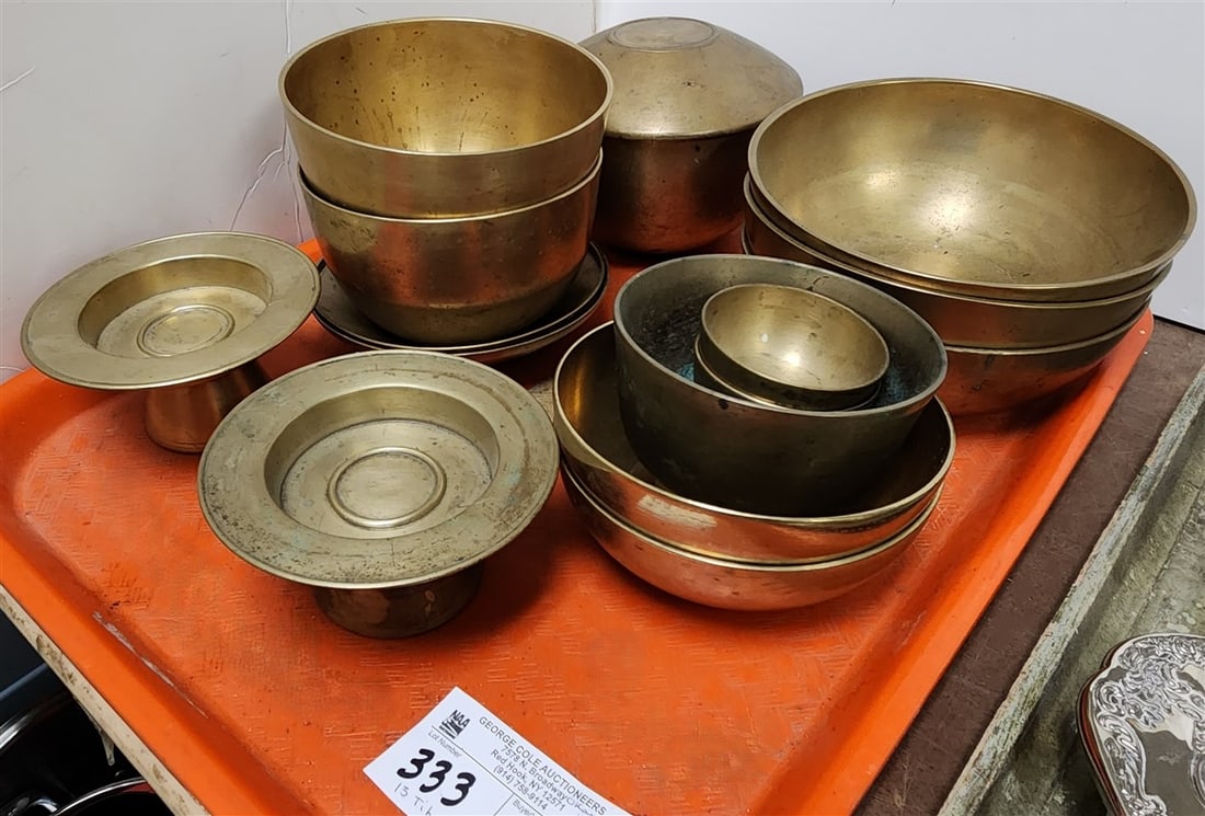 Tray 13 Tibetan Bronze Singing Bowls + Candle Stands (1 of 2)