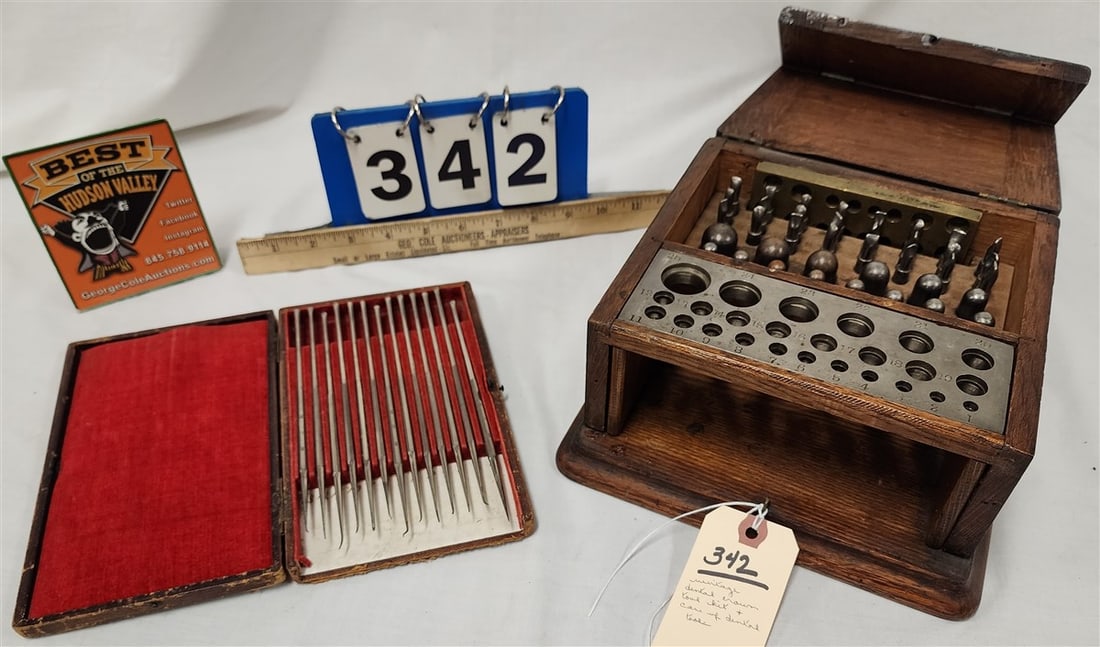 Vintage Oak Cased Dental Crown Tool Kit 4 1/2"H X 9"W X 8 3/4"D w/ Case of Dental Tools (1 of 4)