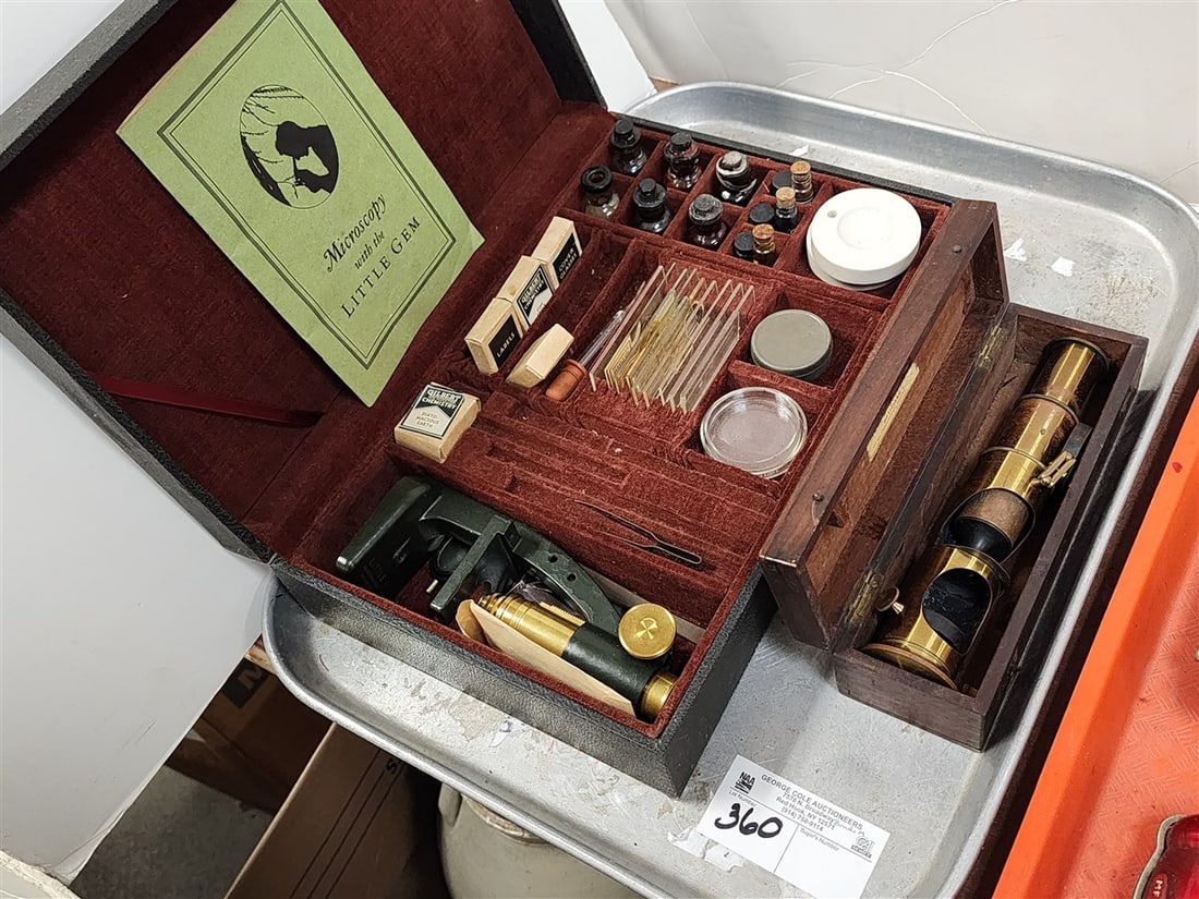 Tray Bx'd Little Gem Microscopy + Bx'd James W Queen + Co Microscope (1 of 2)