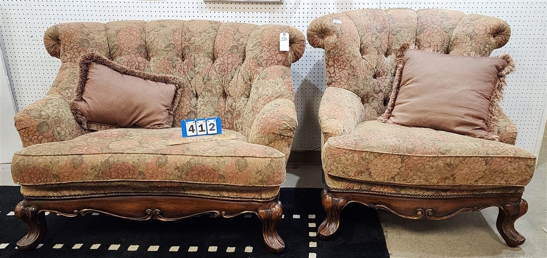 Upols. Settee 3'H X 4'2"W X 26"D + Club Chair 3'H X 3'W X 26"D: Upols. Settee 3'H X 4'2"W X 26"D + Club Chair 3'H X 3'W X 26"D