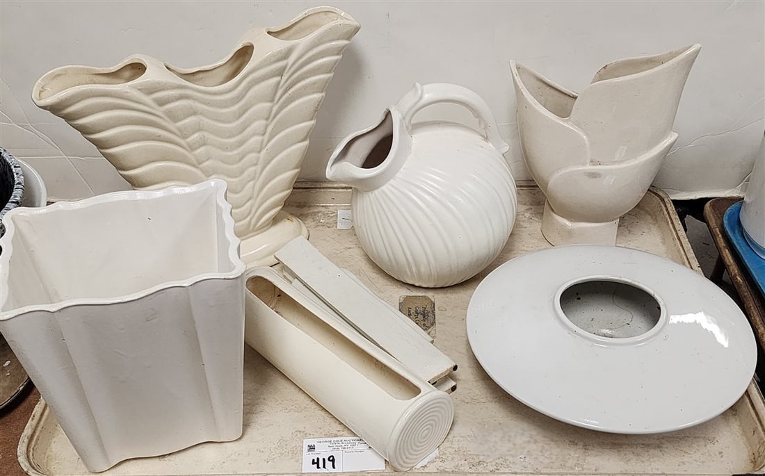 Tray White Glaze Ceramic Pottery Rosewille 10 1/2"H X 13"W, Stangl Pitcher, Trenton Pottery Vase 3 (1 of 2)