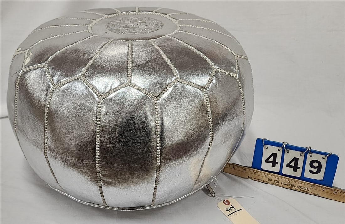 Silver Leather Tuffet 14"H X 21" diam (1 of 3)