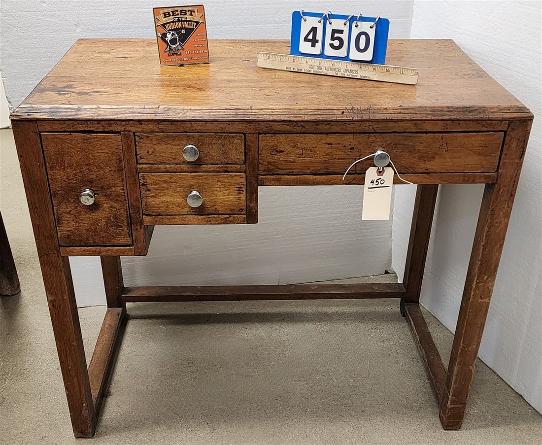 Deco Mahog. 4 Drawer Desk 29 1/2"H X 33"W X 17 1/2"D: Deco Mahog. 4 Drawer Desk 29 1/2"H X 33"W X 17 1/2"D