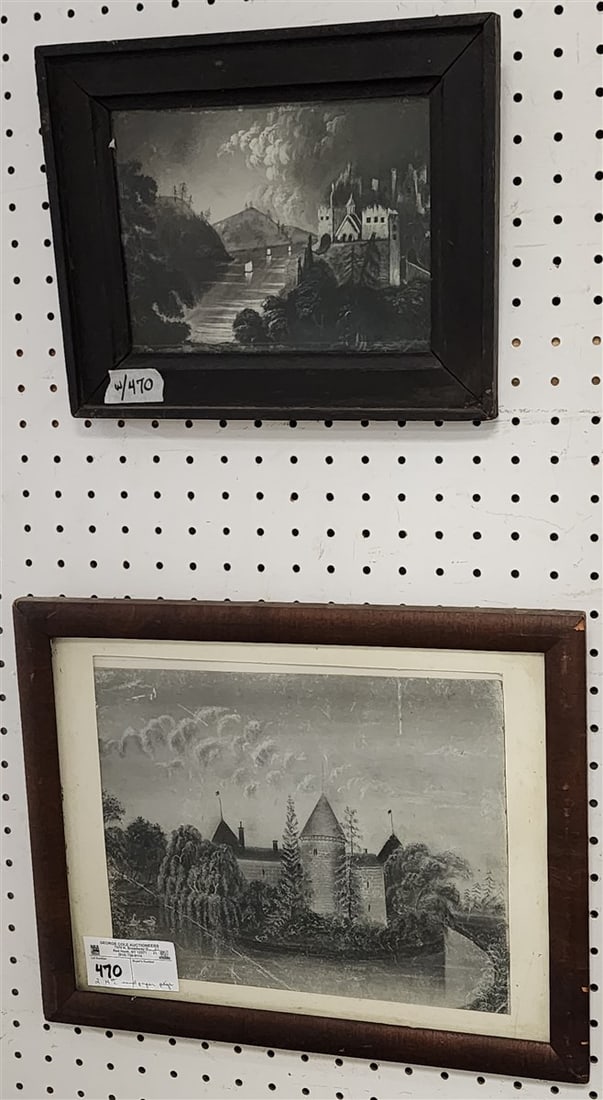 Lot 2 19thC Charcoal Sandpaper Landscapes 9 1/2" X 11 1/2" w/ Frame 12 1/2"X 16" + 6 1/4" X 8 1/4" (1 of 1)