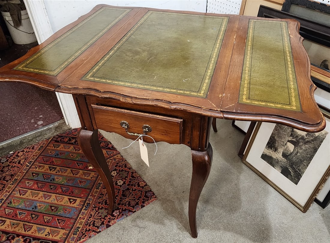 Drop Leaf Leather Top Table w/ Drawer 28 1/2"H X 20"W X 30"D w/ 2 Table Lamps 32" (1 of 3)