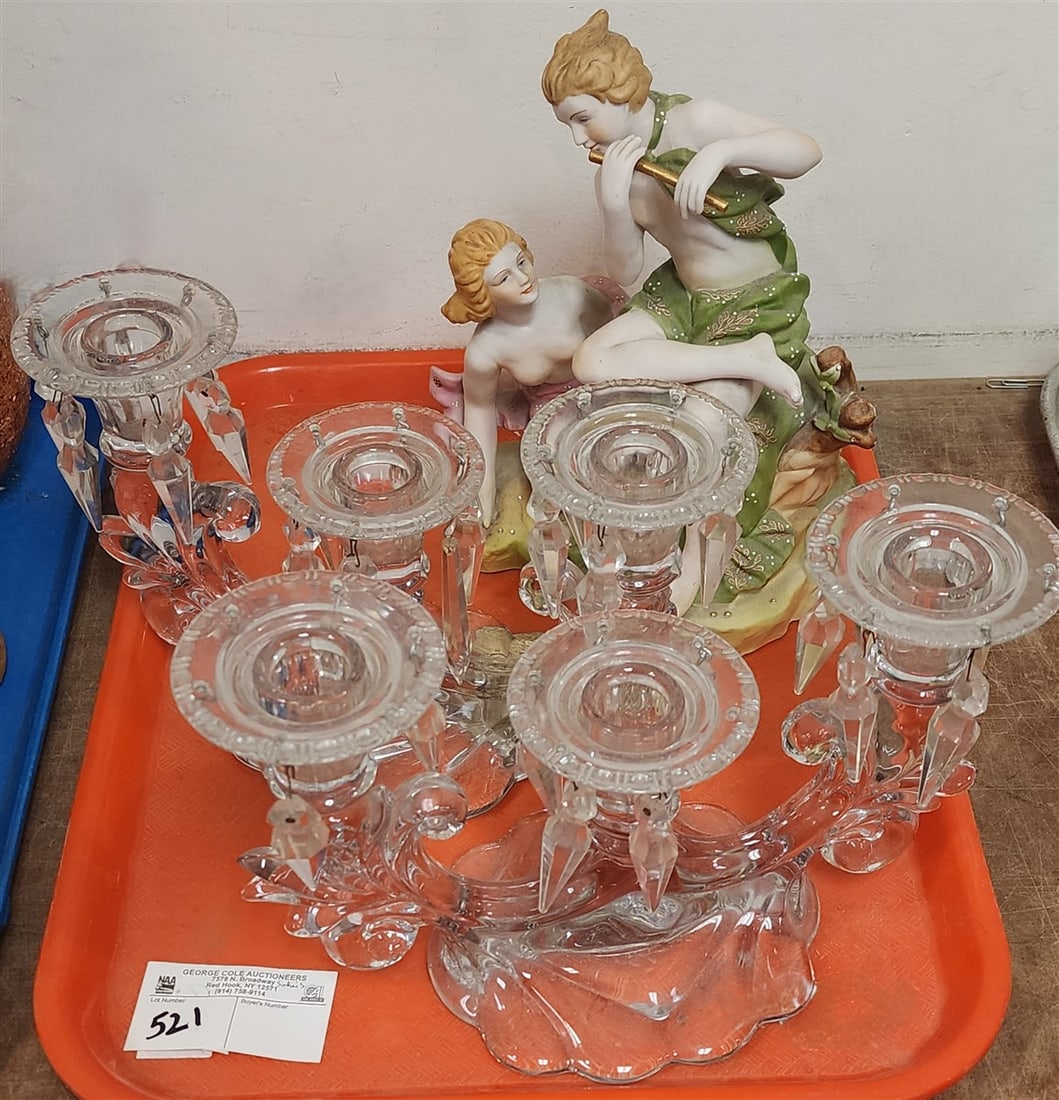 Tray Pr. Pressed Glass Candleabra 7"H X 11"W Bisque Group 10" X 8 1/2"W: Tray Pr. Pressed Glass Candleabra 7"H X 11"W Bisque Group 10" X 8 1/2"W