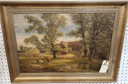 Framed 19th C O/C Landscape Sgnd Farmstead At Knock Hold Kent Sgnd A. A. Glenbening 1872 16" X 24"