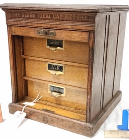 Oak The Globe Ideal Cabinet File W/ 3 Interior Drawers 18"H X 15 1/2"W X 15 1/2"D