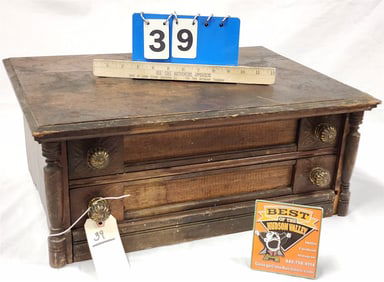 19th C 2 Drawerr Walnut Cabinetn8 3/4"H X 21 1/2"W X 16"D