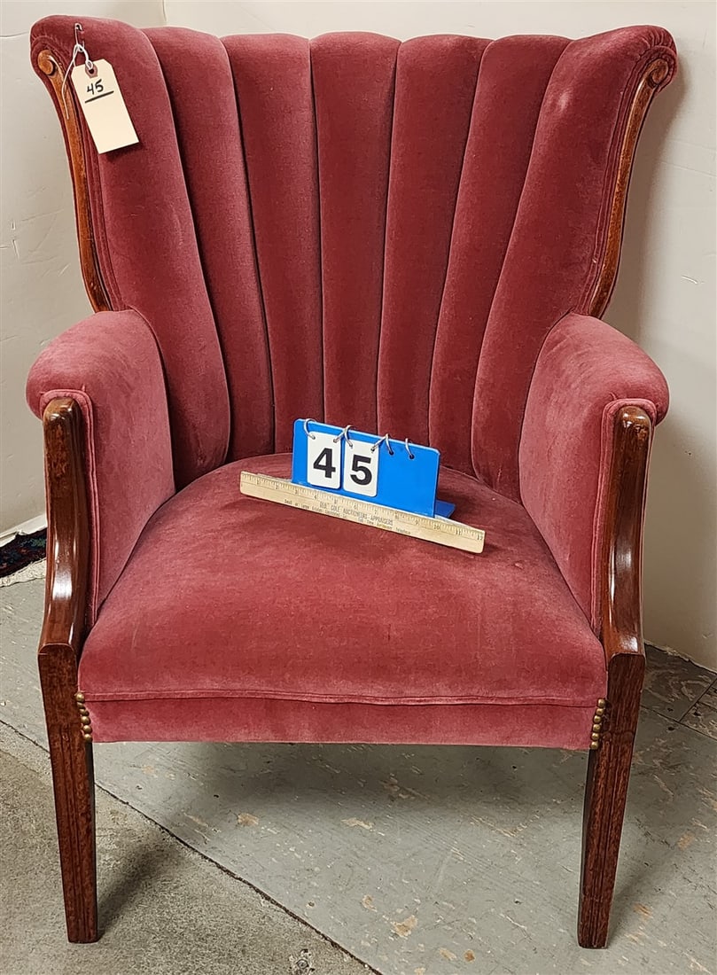 Velvet Uphols Armchair 3'H X 27"W X 18"D (1 of 2)