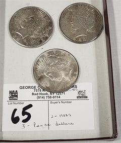 Lot 3 US Silver Peace Dollars 2-1922S + 11-1922