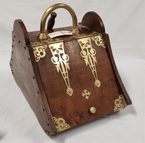19th C Walnut Coal Scuttle W/ Brass Fittings 16"H X 13"W X 22 1/2"D