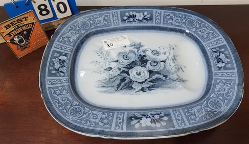 Vict Ironstone Well + Tree Platter "Flora" 19" X 15 1/2"