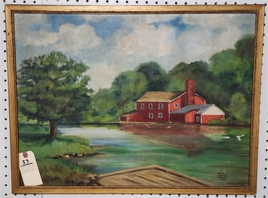 Framed O/B Landscape Coopers Pond Bergenfield NJ Sgnd Tilda Salerno Wiesner 1954 18" X 24" W/ frame