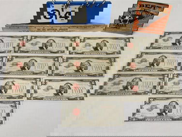 Lot 10 US $2 Bills- 8-1928D, 1928F, 2-1928G