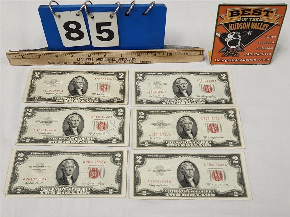 Lot 6 US $2 Bills- 2-1953, 2-1953A, 2-1953C: Lot 6 US $2 Bills- 2-1953, 2-1953A, 2-1953C