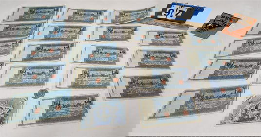 Lot German Bank Notes- 12 1910 100 Mark Notes, 3-1908, 1-1909, 1908 Small + 1977 Eliz II Silver