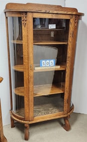 Oak Curved Glass China Cabinet 61"H X