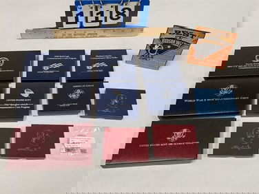 Tray Bxd Sets Commermorative Silver Coins- Bald Eagle, Abe Lincoln, Amer Eagle 3 George Washington,